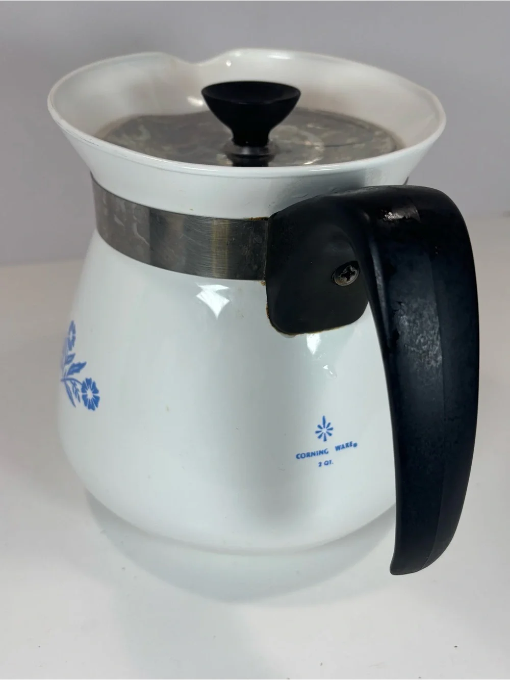 RARE Backstamp 1960s Vintage Corning Ware Blue Cornflower 6 Cup Teapot with Lid